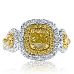 GIA 2.05 Ct Yellow Cushion Diamond Engagement Ring 18k White Gold