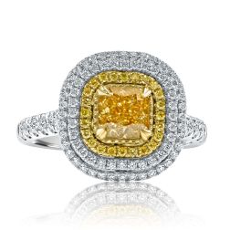 GIA 1.87 Ct Cushion Yellow Diamond Engagement Ring 18k White Gold