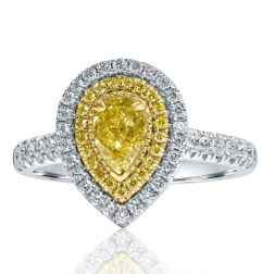 GIA 1.22 Ct Pear Natural Fancy Yellow Diamond Ring 18k White Gold