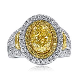 GIA 3.32 Carat Oval Yellow Diamond Engagement Ring 18k White Gold