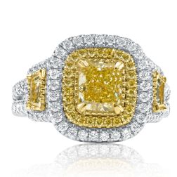 GIA 2.18 Ct Yellow Cushion Diamond Engagement Ring 18k White Gold