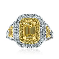 1.90 Ct Light Yellow Emerald Cut Diamond Engagement Ring 18k Gold