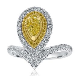 GIA Certified 1.23 Carat Pear Fancy Yellow Diamond Ring 18k Gold