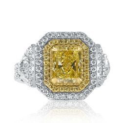 GIA 3.02 TCW Radiant Cut Yellow Diamond Engagement Ring 18k White Gold