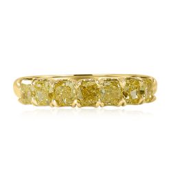 7 Stone Yellow 1.52 Carat Cushion Diamond Wedding Band 18k Gold