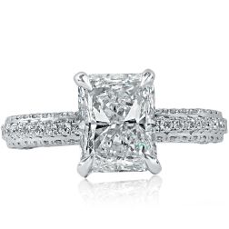 3.27Ct Radiant Diamond Hidden Halo Engagement Ring 18k White Gold