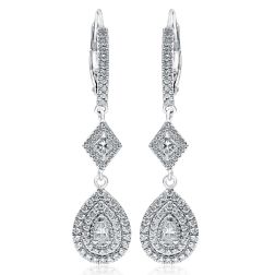 1.64 CT Pear, Princess, Round Cut Diamond Earrings 14k White Gold