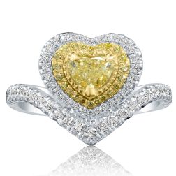 1.16 Carat Heart Shaped Yellow Offset Diamond Ring 14k White Gold