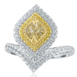 1.28 Carat Cushion Cut Yellow Offset Diamond Ring 14k White Gold