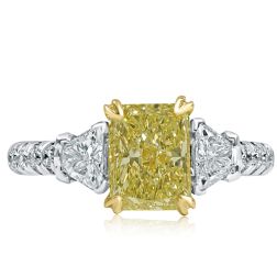 3 Stone GIA Certified 2.26CT Radiant Yellow Diamond Ring 18k Gold