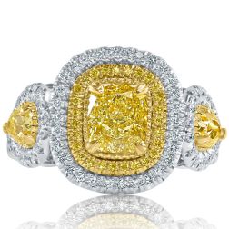 GIA Certified 2.64 Ct Yellow Cushion Diamond Ring 18k White Gold
