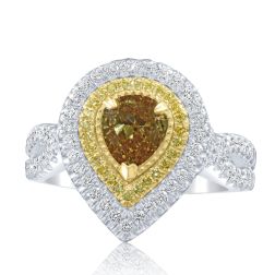 GIA Certified 1.78 Ct Pear Brownish Yellow Diamond Ring 18k Gold