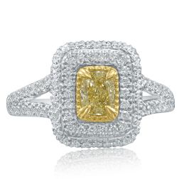 1.12 Ct Cushion Natural Fancy Yellow Diamond Ring 18k White Gold