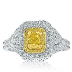 1.60 Carat Cushion Natural Brownish Yellow Diamond Ring 18k Gold