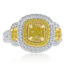 GIA Certified 1.87Ct Natural Yellow Cushion Diamond Ring 18k Gold