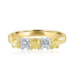 5 Stone Alternating Diamond Wedding Band 18k Yellow Gold (0.90 ctw)