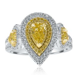 GIA 1.79 Ct Pear Fancy Yellow Diamond Engagement Ring 18k White Gold