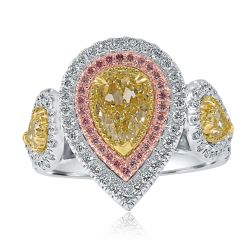 GIA Certified 2.58 Carat Pear Yellow Diamond Ring 18k White Gold