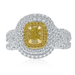 GIA Certified 1.71Ct Cushion Natural Yellow Diamond Ring 18k Gold