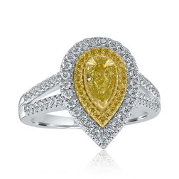1.15Ct Pear Natural Yellow Diamond Engagement Ring 14k White Gold