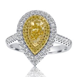 1.14 Ct Fancy Yellow Pear Diamond Engagement Ring 14k White Gold