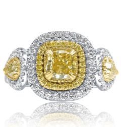 2.68 Carat Cushion Light Yellow Diamond Engagement Ring 18k Gold