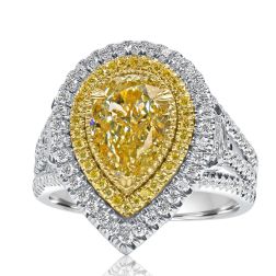 GIA 3.45 TCW Pear Cut Fancy Yellow Diamond Ring 18k White Gold