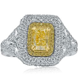 GIA Certified 3.02 Ct Yellow Radiant Diamond Ring 18k White Gold