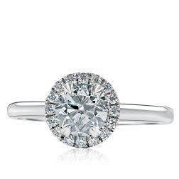 GIA 1.23Ct Round Diamond Halo Engagement Ring 14k White Gold