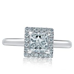 1.22 Ct Princess Cut Diamond Halo Engagement Ring 14k White Gold