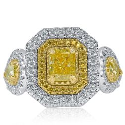 GIA 2.06 TCW Radiant Natural Fancy Yellow Diamond Ring 18k White Gold