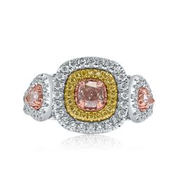 1.41 Carat Cushion Brownish Pink Diamond Engagement Ring 18k Gold