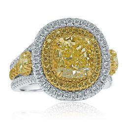 GIA 5.10Carat Cushion Brownish Yellow Diamond Ring 18k White Gold