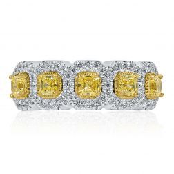 Asscher Cut Yellow Diamond Wedding Band 14k White Gold (1.41 ctw)