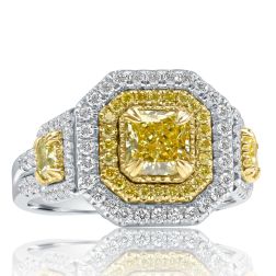 GIA 2.02Ct Fancy Yellow Radiant Diamond Engagement Ring 18k White Gold