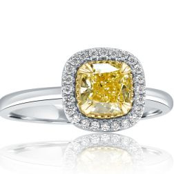 GIA 1.20 TCW Cushion Yellow Diamond Engagement Ring 14k White Gold