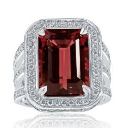  GIA 12.66Carat Emerald Purplish Tourmaline Diamond Ring 14k Gold
