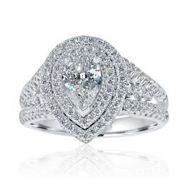 1.59 Ct Pear Cut Diamond Engagement Ring 14k Gold Art Deco Design