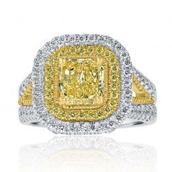 GIA 2.56Ct Yellow Radiant Diamond Engagement Ring 18k White Gold 