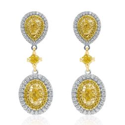 2.95 Ct Yellow Diamond Drop Dangle Earrings 18k White Gold