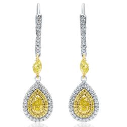 Pear Yellow Diamond Teardrop Earrings 14k White Gold (2.42 ctw)