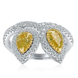 1.52 Ct Bypass Pear Shaped Yellow Diamond Ring 14k White Gold