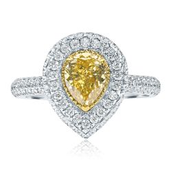 GIA 1.95 Ct Pear Fancy Deep Yellow Diamond Ring 18k White Gold