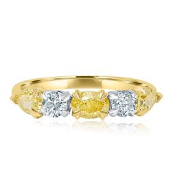 5 Stone Alternating Diamond Wedding Band 18k Yellow Gold (1.43 ctw)