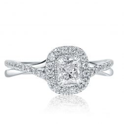 Delicate 0.59 Ct Radiant Cut Diamond Engagement Ring 14k White Gold