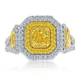 GIA 1.83Ct Light Yellow Radiant Diamond Engagement Ring 18k Gold