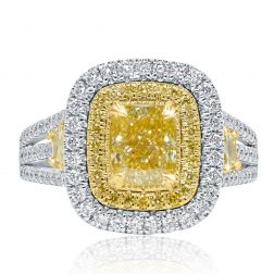 GIA 2.19 Ct Yellow Cushion Diamond Engagement Ring 18k White Gold