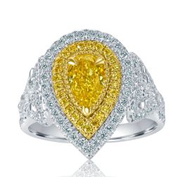 GIA 2.03 Ct Pear Intense Yellow Diamond Engagement Ring 18k Gold