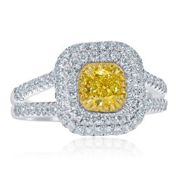 GIA 1.62 Ct Cushion Yellow Diamond Engagement Ring 18k White Gold