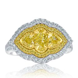 1.66 CT Oval Cut Yellow Diamond Engagement Ring 18k White Gold